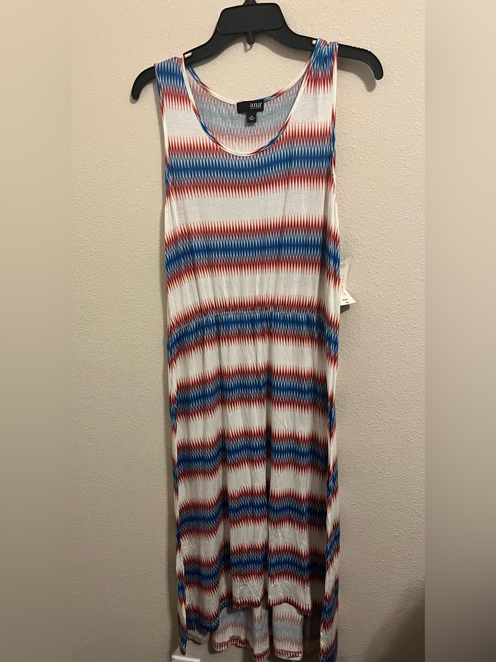 a.n.a. Red White & Blue Zig-Zag Geometric High-Low Tank Dress